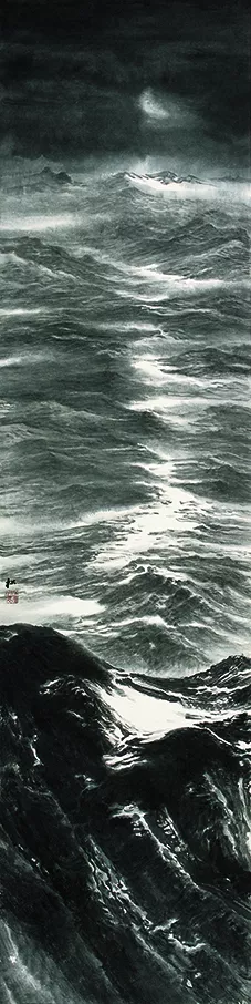 許欽松中國畫《月上天山》248×62cm，2014年
