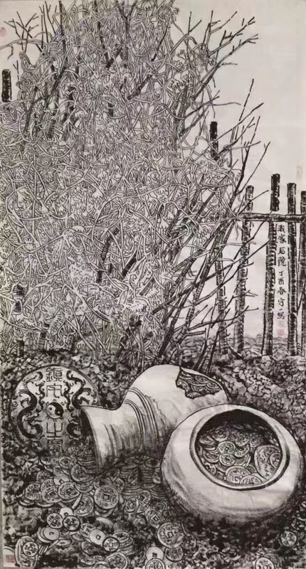 馬培童焦墨畫《我家后院》作品欣賞