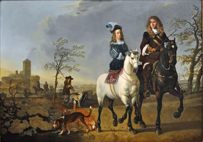 阿爾伯特·克伊普 Aelbert Cuyp 油畫作品欣賞《馬背上的淑女和紳士》