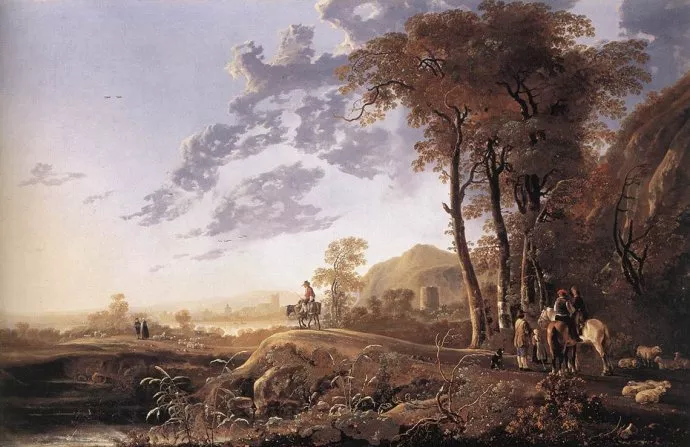 阿爾伯特·克伊普 Aelbert Cuyp 油畫作品欣賞《騎士和牧羊人》