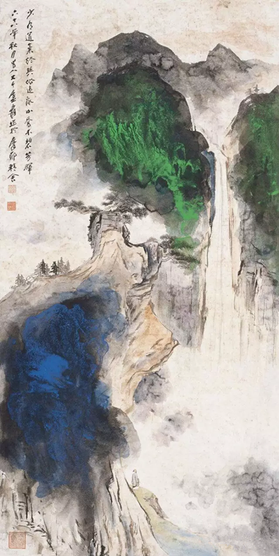 張大千作品 聽瀑圖