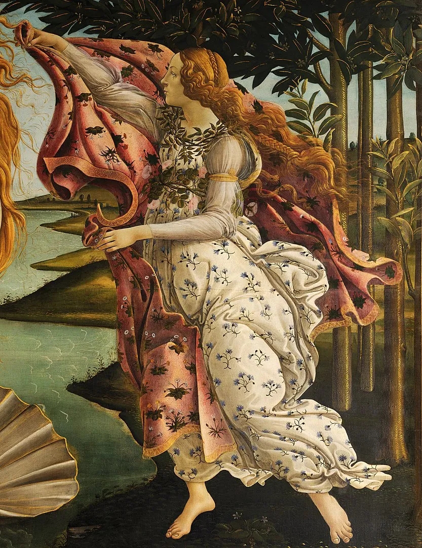 波提切利油畫作品《維納斯的誕生》（局部），蛋彩畫布，172.5×278.9cm