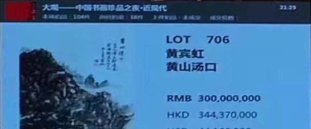 黃賓虹絕筆畫(huà)作《黃山湯口》拍賣(mài)了3.45億